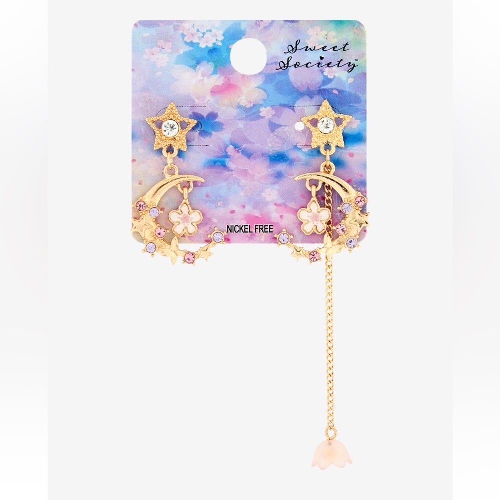 Sweet Society Moon & Star Flower Mismatch Earrings Hot Topic‎